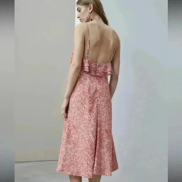 C/meo COLLECTIVE halter fitted ruffle midi dress open back size M ulla sundress - Picture 3 of 13